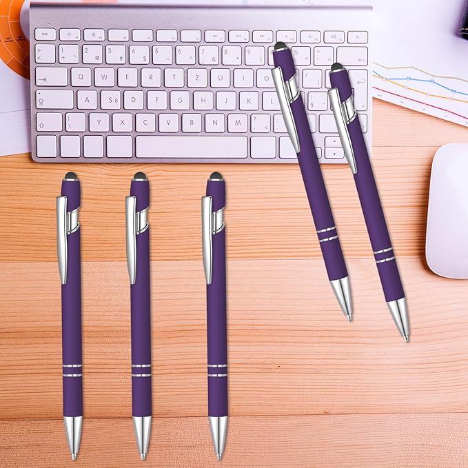 12 Pcs Blue Ink Ballpoint Pen with Stylus Tip, 1.0 mm Metal Pen Stylus Pen for Touch Screens, 2 in 1 Thank You Pen Gift for Friends, Colleagues, Coworker, Office, Family(Deep Purple)