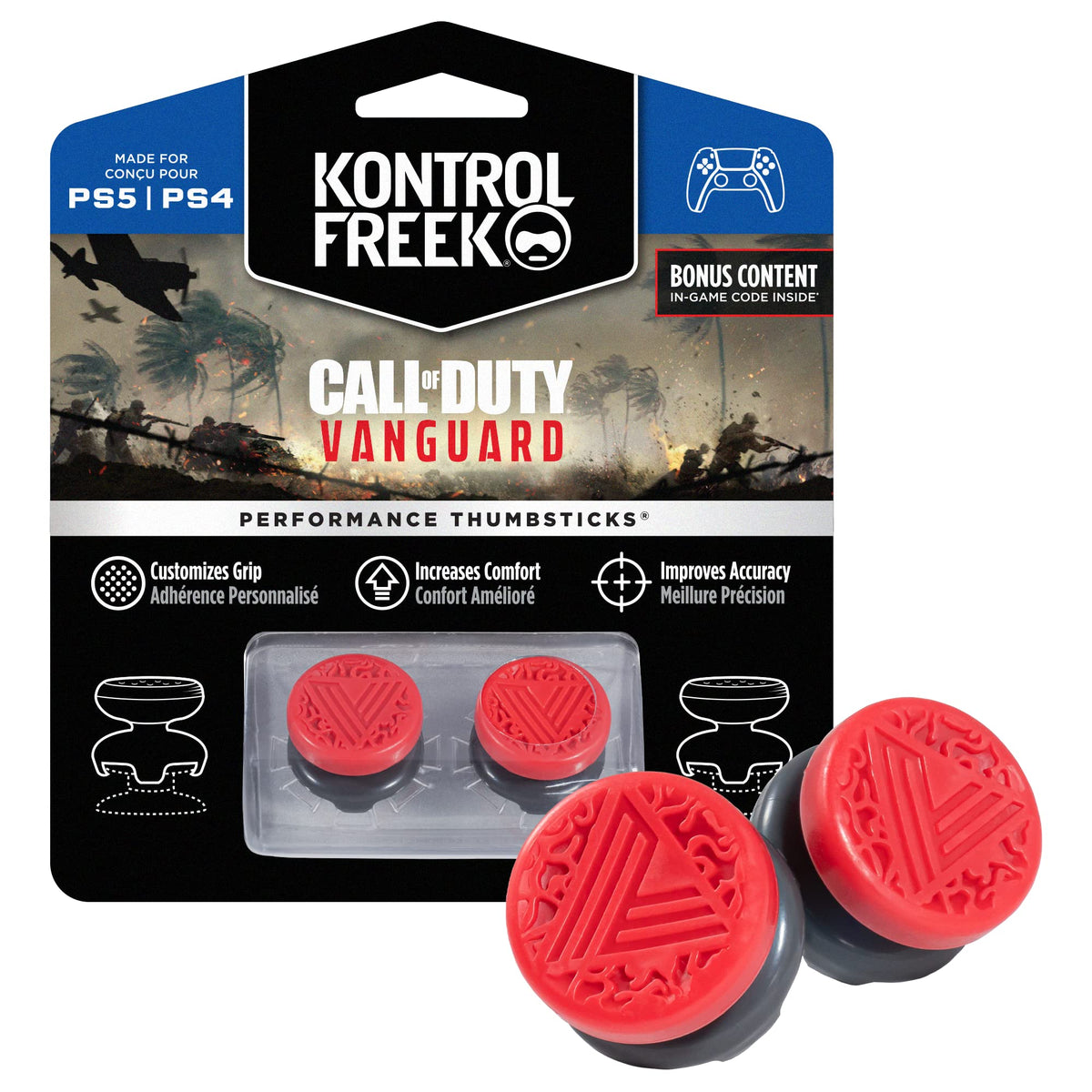 KontrolFreek Call of Duty: Vanguard Performance Thumbsticks for PlayStation 4 (PS4) and PlayStation 5 (PS5) | 2 High-Rise, Hybrid| Red/Black