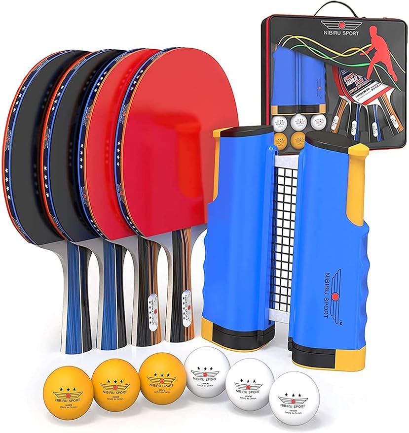 NIBIRU SPORT Professional Ping Pong Paddle Sets - 2 Player or 4 Player Table Tennis Paddles, Retractable Net, Pingpong Balls and Carry Bag Storage Case - Table Tennis Equipment & Ping Pong Accessories