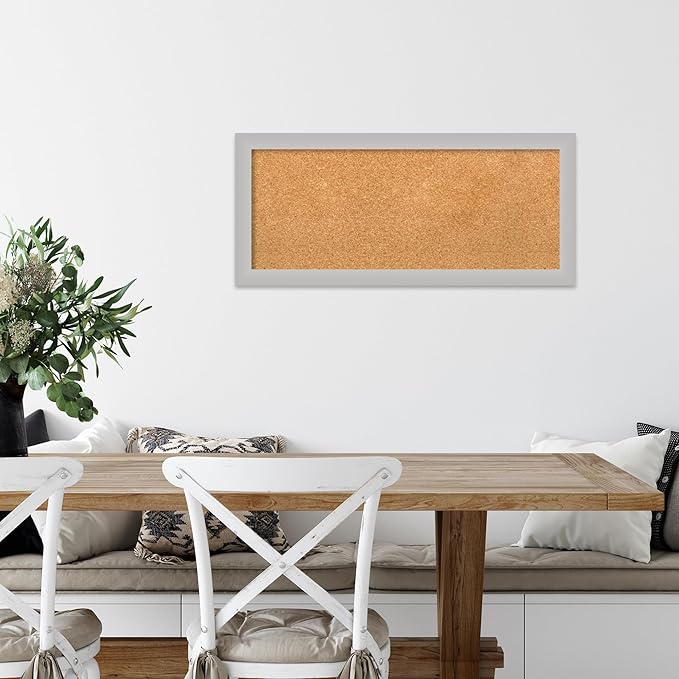 Amanti Art Natural Cork Board for Wall, 15x33 Vision Board with Silver Wood Frame, Medium Corkboard Office Decor for Home Organization, Modern Contemporary Corkboard Pinboard to display items for home