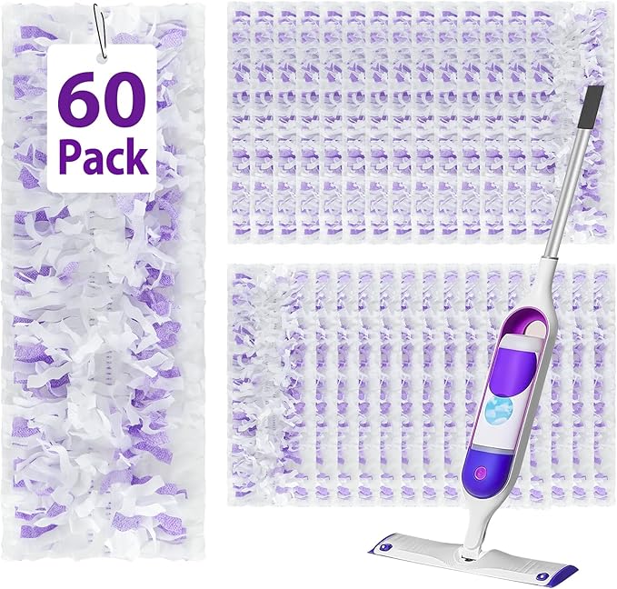 60 Count Disposable Power Mop Refills for Swiffer Power Mop, Extra Absorbent, Traps Dust & Hair, Fits All Swiffer PowerMop Models, PowerMop Wet Pads Rifill for Floor Cleaning