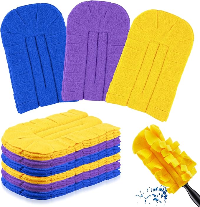 Zubebe 6 Pcs Duster Refill Reusable Fleece Duster Refills Feather Flat Dusters Multi Surface Washable Cleaning Pads Tools for Home, Blinds, Car, Pet, Furniture, Fans (Blue,Yellow,Purple)
