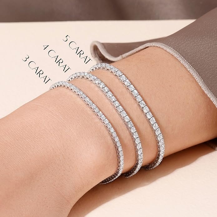14K White Gold Tennis Bracelet With 3.00-5.00 TCW Lab Grown Diamond, 6.5"/7" Length, IGI Certified, Classic Diamond Bracelet, 4 Prong (E-F Color, VVS-VS), Tennis Bracelet For Women, Fine Jewelry