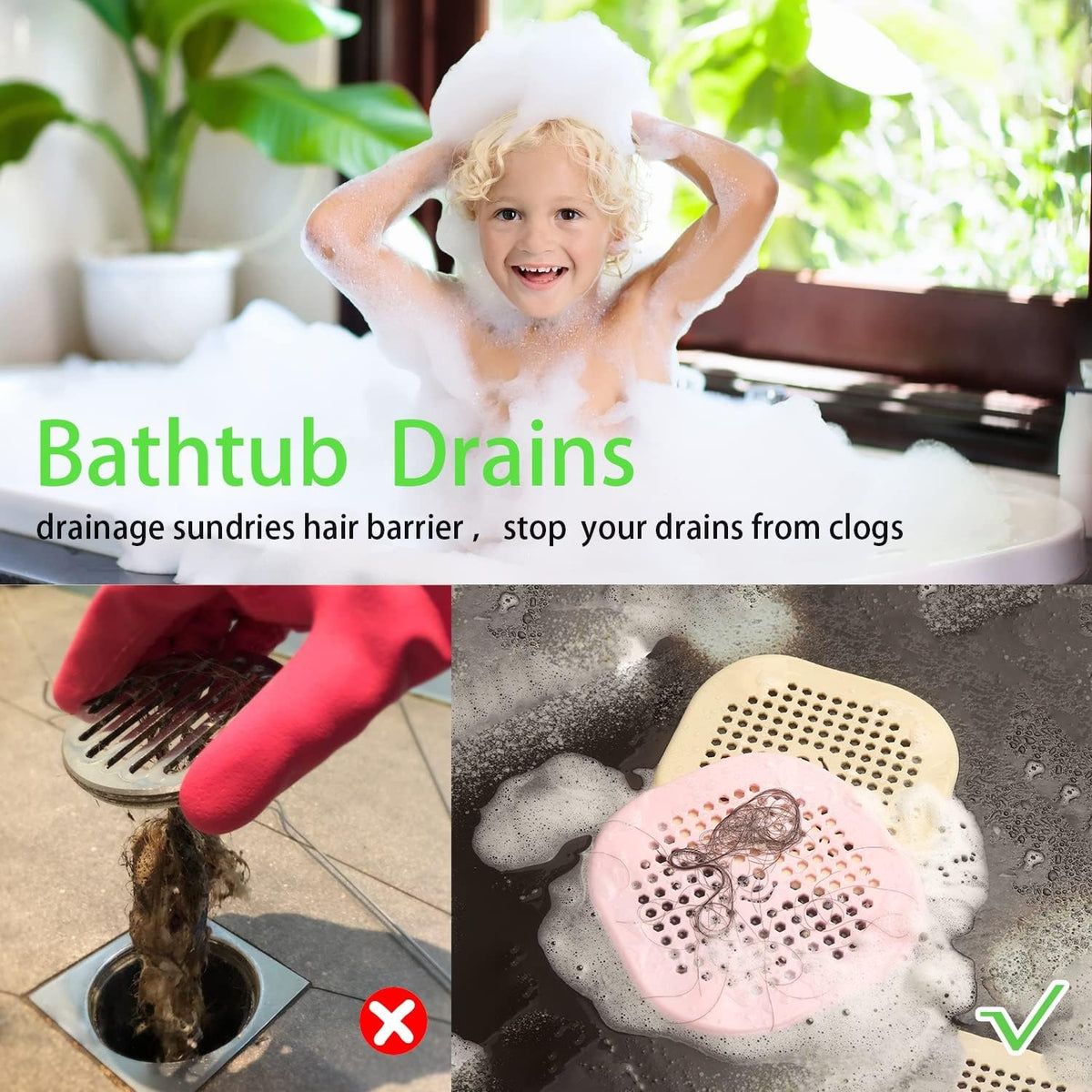 2 Pack Drain Cover Hair Catcher Drain Plug Hair Stopper Drain Protector for Shower Bathroom Accessories Bathtub Deep Grey