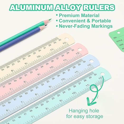 PATIKIL 30cm/12 Metal Ruler, 2 Pack Aluminum Alloy Rulers with Centimeters, Millimeters, Inches and Conversion Table Straight Edge Ruler for Writing Machinist Drafting, Yellow
