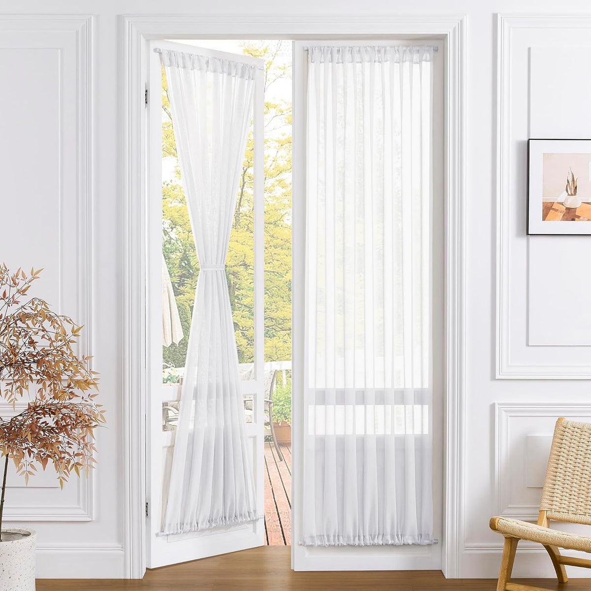 Tollpiz Sheer Curtain Closet Linen Textured Curtain Sheers Doorway Light Filtering Voile French Door Rod Pocket Curtains Patio Glass Door, 25 x 80 inches Long, White, Set of 1 Panel