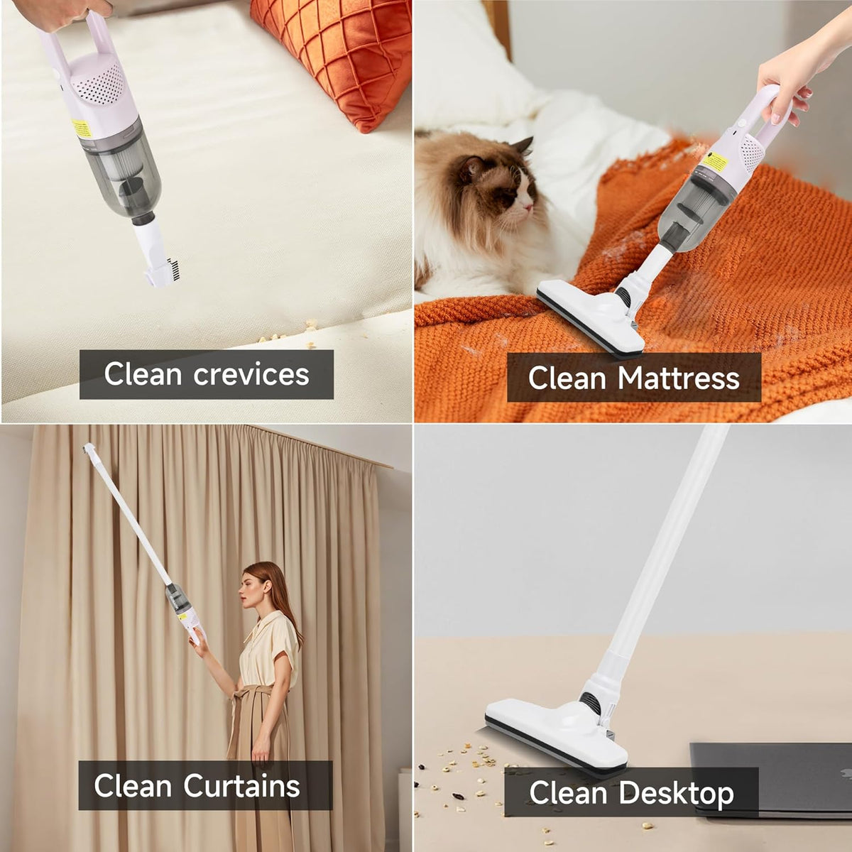 Handheld Vacuum Cleaner,Ultra-Lightweight Mini Portable Vacuums for Home, 6 in 1 Stick Vac Cleaners for Car,Pet Hair(White Corded)