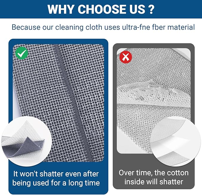 10 Pcs New Upgrade 3-Layer Non Scratch Wire Dishcloth,Wire Dishwashing Rag, Non-Scratch Wire Dishwashing Rags for Wet and Dry, Kitchen Cleaning Dish Rags for Cookware,Sinks, Dishes,Stove