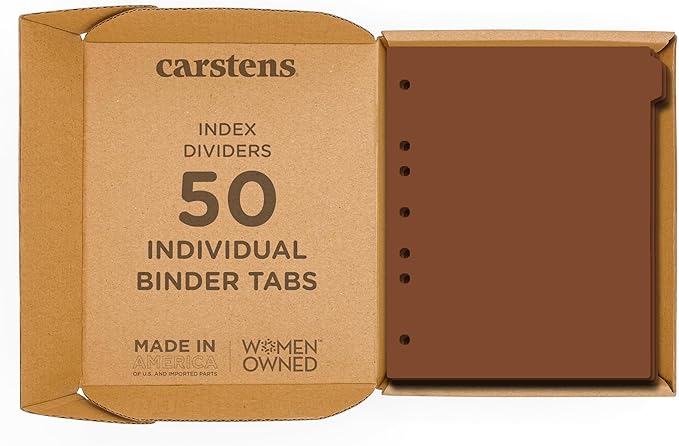 Carstens - Heavy Duty Plastic Ring Binder Dividers, Side Tab, 1/9 Cut, Tab 1 Position, US Letter, Brown, Case of 50, (2618-21CS) - Ideal Medical Chart Dividers or Index Tabs for 3 Ring Binders