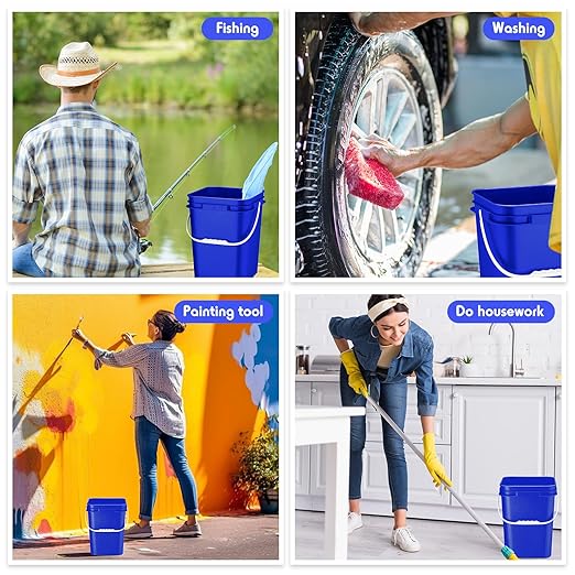 Vesici 6 Pcs 5 Gallon Food Grade Square Buckets with Lids 5 Gal Plastic Food Storage Square Bucket Heavy Duty Industrial Pail Container with DIY Label Stickers Handles for Water Painting(Blue)