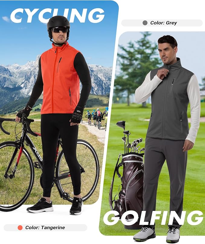 33,000ft Men's Windproof Lightweight Golf Vest Outerwear with Pockets, Softshell Sleeveless Jacket for Running Hiking Sports