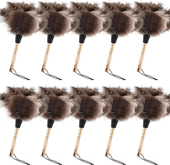 Ostrich Feather Duster 14" Natural Handheld Reusable Feathers Dusters with Wooden Handle for Cleaning Supplies Home Car Office(10PCS)