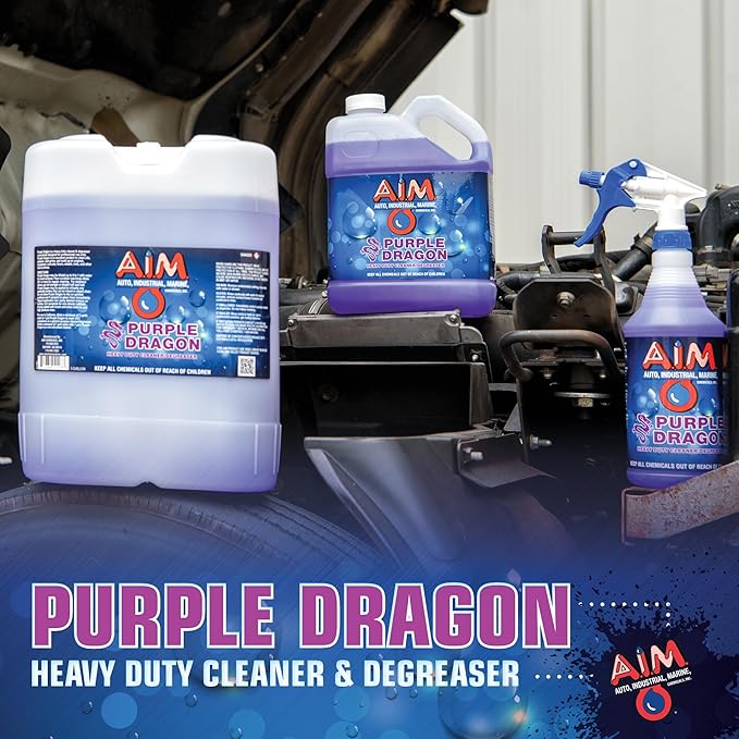 AIM Chemicals Purple Dragon Heavy Duty Degreaser – For Cars, Trucks, Equipment, and Concrete. Powerful wheel & tire cleaner for industrial use & car detailing. Compatible with wheel brush- Quart