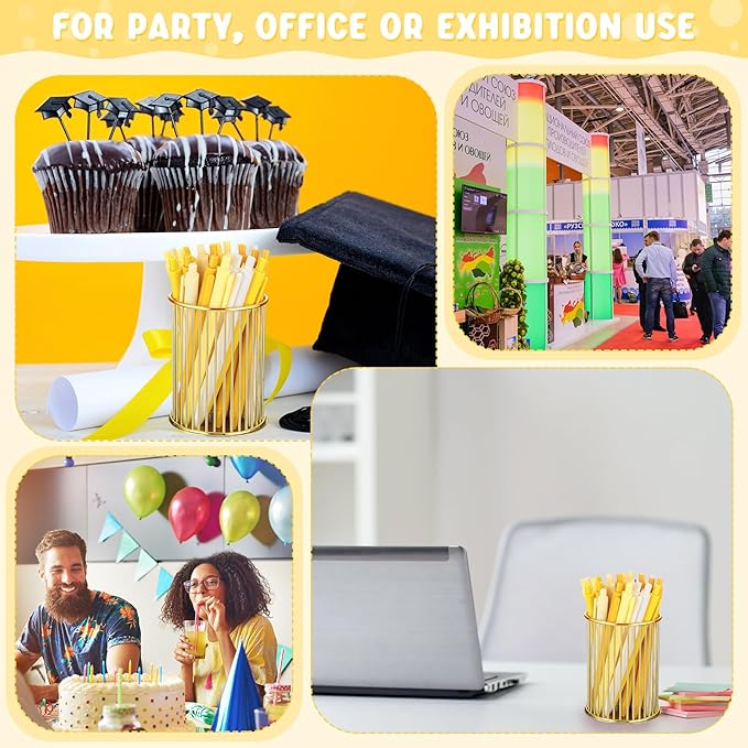 100 Pcs Ballpoint Pens Bulk Retractable Writing 1. 0 mm Black Ink Cute Pens Smooth Writing Color Fancy Gift for Teacher Student Employee Office School Home Baby Shower Supplies (Yellow Series)