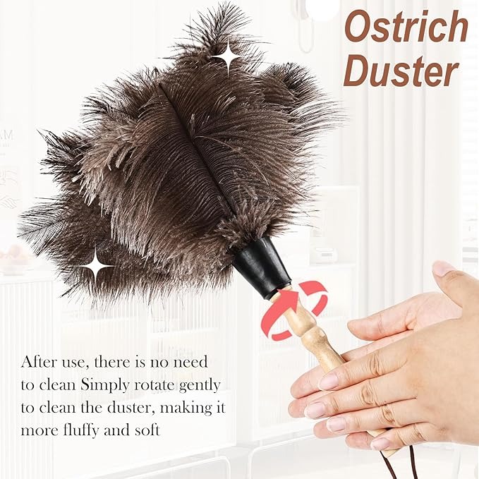 Ostrich Feather Duster 14" Natural Handheld Reusable Feathers Dusters with Wooden Handle for Cleaning Supplies Home Car Office(10PCS)
