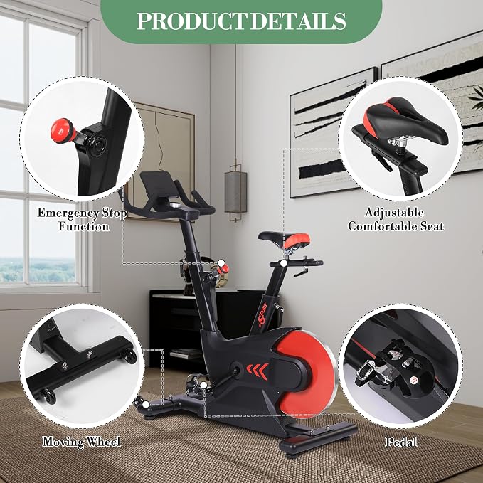  Exercise Bike, Adjustable Magnetic Resistance Stationary Bikes with Smart Knob Resistance,300Lbs Weight Capacity Indoor Cycling Bike WithLCD Monitor & IPad Mount ﻿