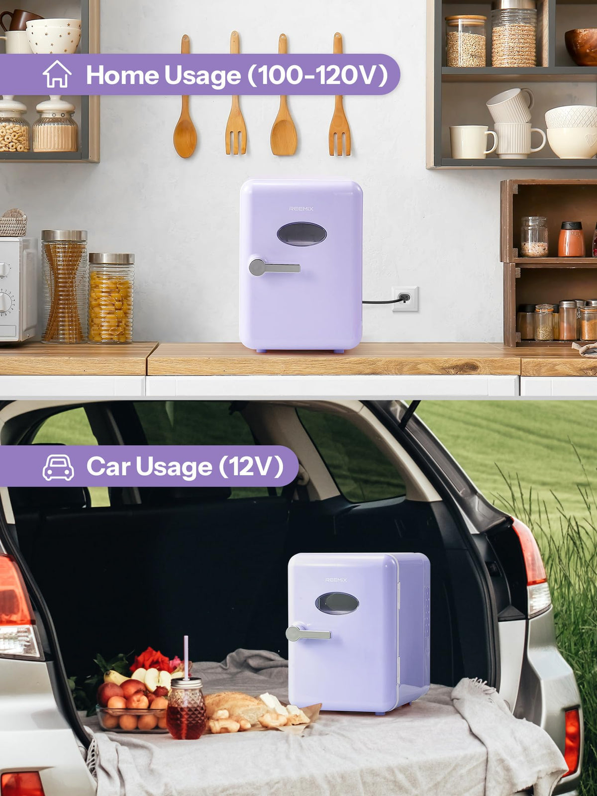 Mini Fridge With Handle, Small Fridge Rapid Cooling 4 Liter/6 Cans Skincare Fridge, Cooler and Warmer Refrigerators for Bedroom, Cosmetics, Office and Car (Retro, Purple)