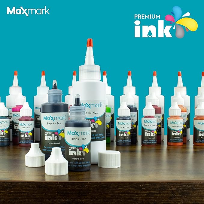 MaxMark Premium Refill Ink for self Inking Stamps and Stamp Pads, Black Color - 4 oz.