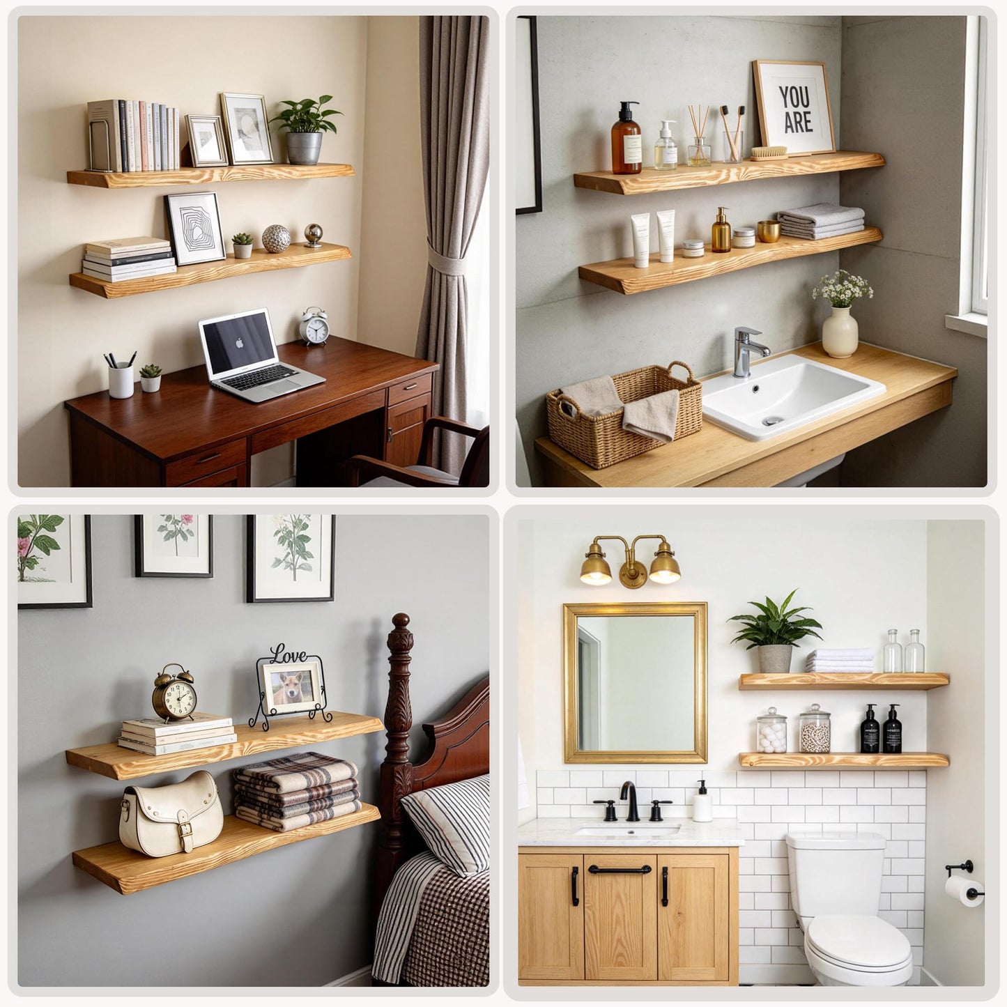 48 Inch Floating Shelves for Wall Decor, 88lbs Solid Spruce Wood Live Edge Floating Shelves, 8" Deep Rustic Wall Shelf for Bathroom Kitchen Bedroom Living Room, Invisible Bracket, Natural(Set of 1)