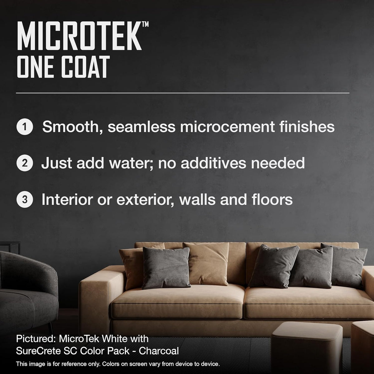 SureCrete MicroTek One Coat | White | 40 lb Bag | Microcement Overlay for Interior & Exterior Walls, Bathrooms, Fireplace Surrounds & Floors | Use with Pigment Packs for Custom Colors