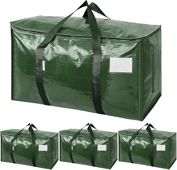 TICONN 4 Pack Extra Large Moving Bags with Zippers & Carrying Handles, Heavy-Duty Storage Tote Moving Boxes for Space Saving (4 Pack, Olive)