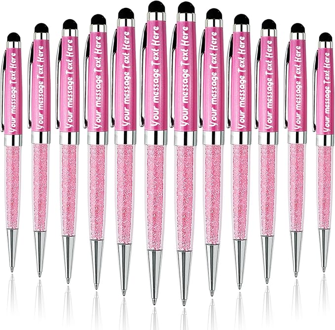 Personalized Pens with Stylus - Crystal Pens Custom Engraved Metal Ballpoint Pen for Executives, Teachers, and Students. Ideal Gift for Graduations, Promotions and Events 12pcs/Pack