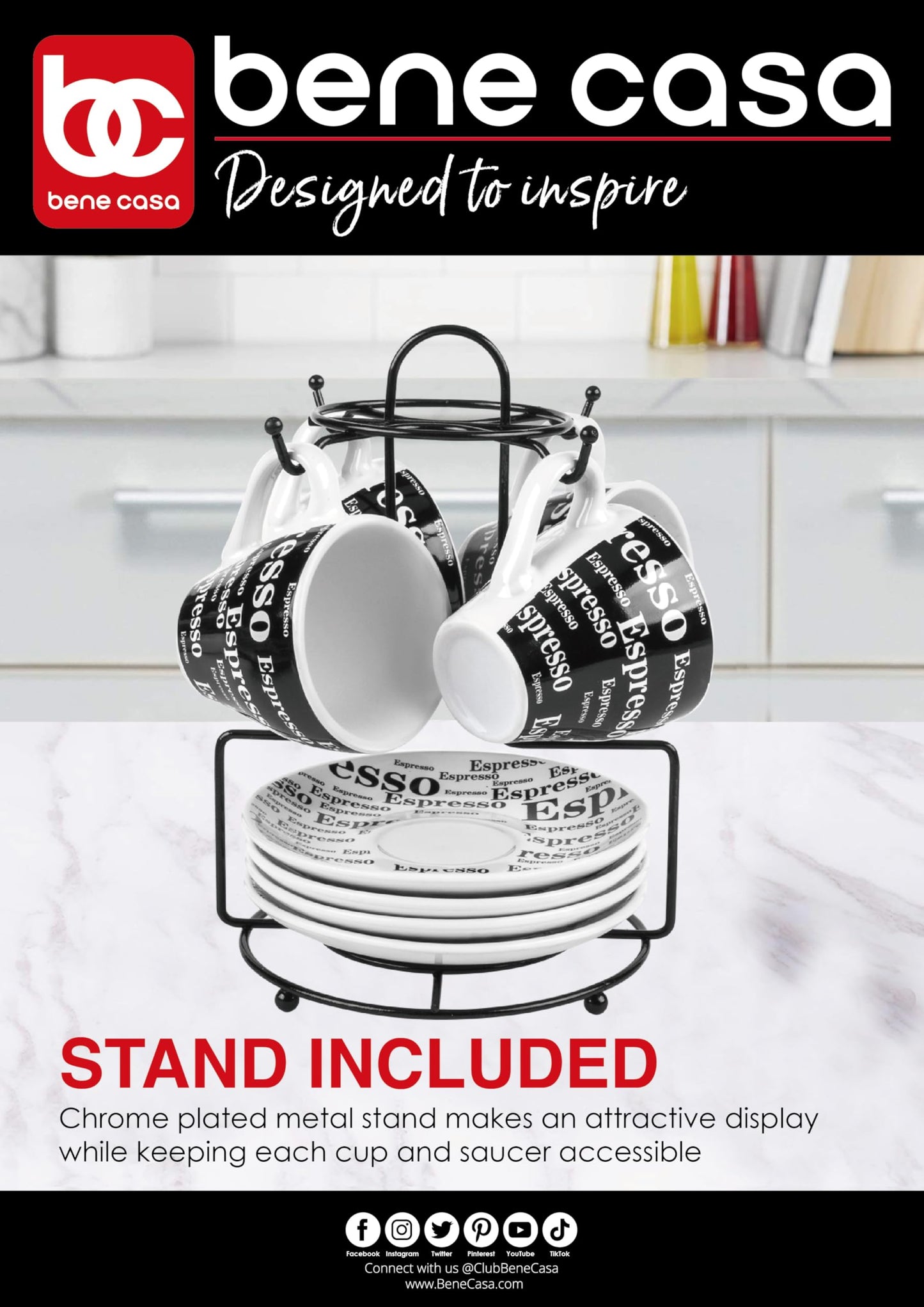 Bene Casa 43888 Espresso Set with Iron Stand, 9 Piece