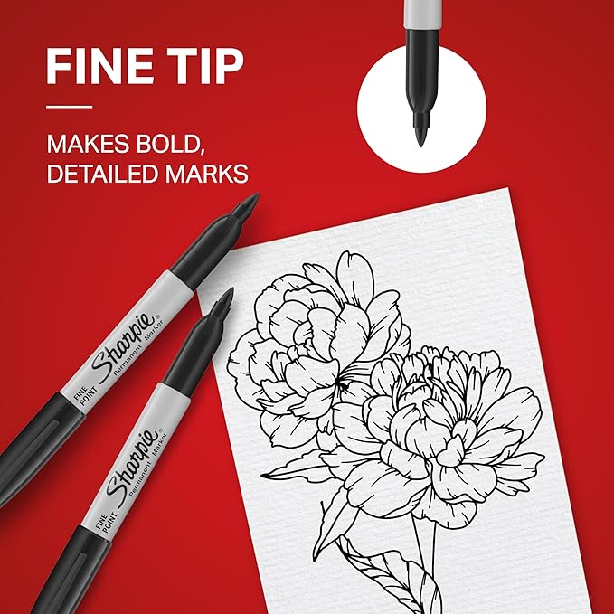Sharpie Permanent Markers, Fine Tip, Black, 12 Count - For Classroom, Office, & Home, Quick Drying, Fade Resistant, For Wood, Plastic, Paper, Metal, And More, Ideal for Posters, Drawing, Coloring