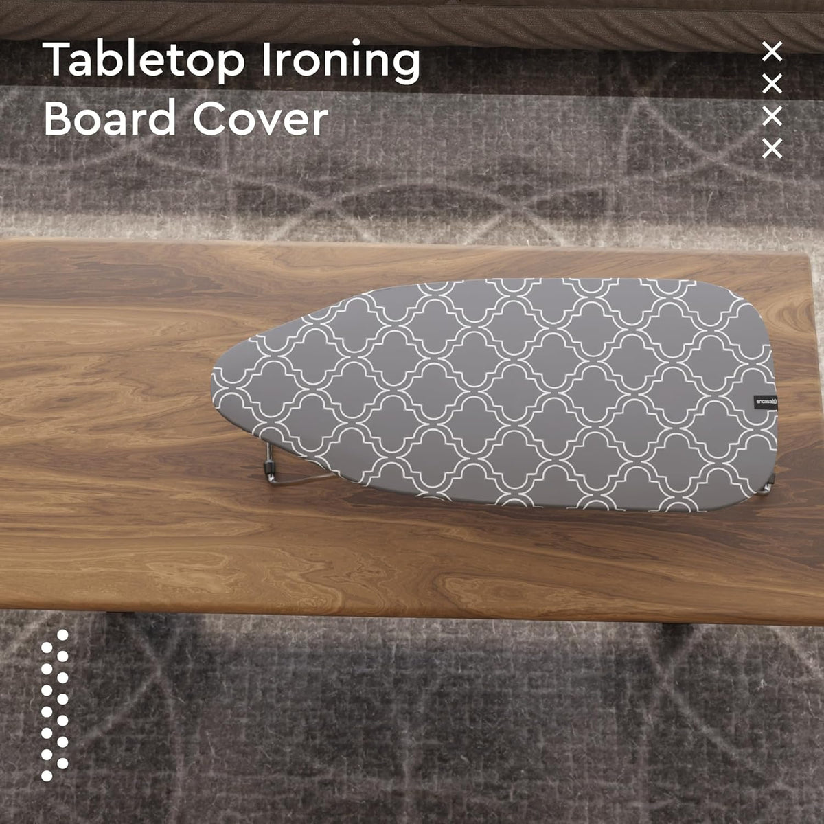 Encasa XO Ironing Board Cover and Pad 28"x12" - Thick 3mm Felt Padding, Drawstring Tightening & Lock, Easy Fit, Scorch & Stain Resistant, Fits Mini Ironing Board - Grey Tiles