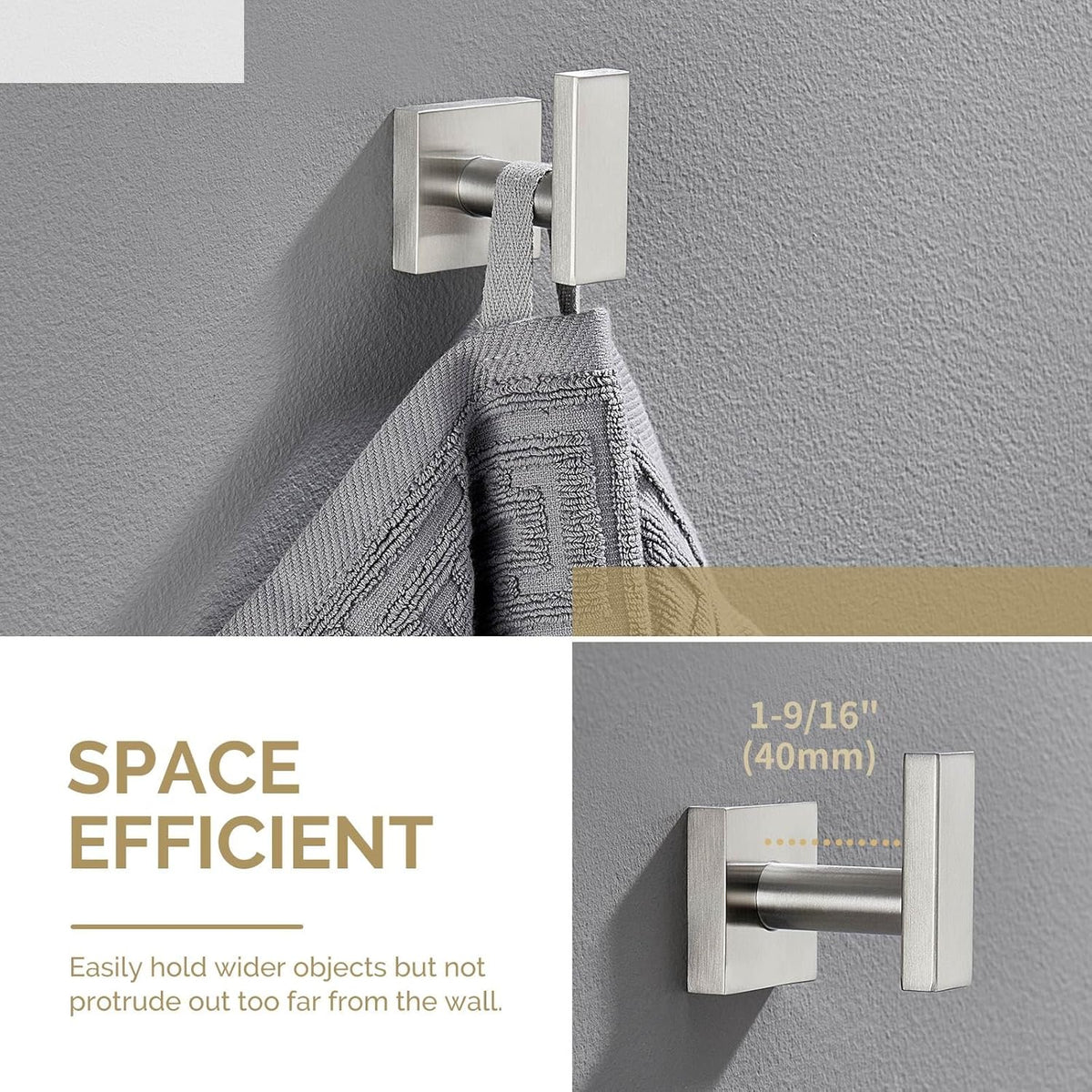 Angle Simple Bathroom Towel Hook, SUS304 Stainless Steel Single Shower Towel Hanger for Wall, Kitchen Cabinet Closet Coat Robe Holder Wall Mounted, Brushed Nickel