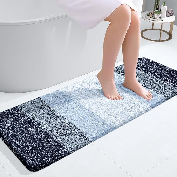 OLANLY Bathroom Runner Rugs 47x17, Extra Soft Absorbent Microfiber Bath Rugs, Rubber Backing, Quick Dry, Washable Bath Mats for Bathroom Floor, Tub and Shower, Home Decor Accessories, Navy Blue
