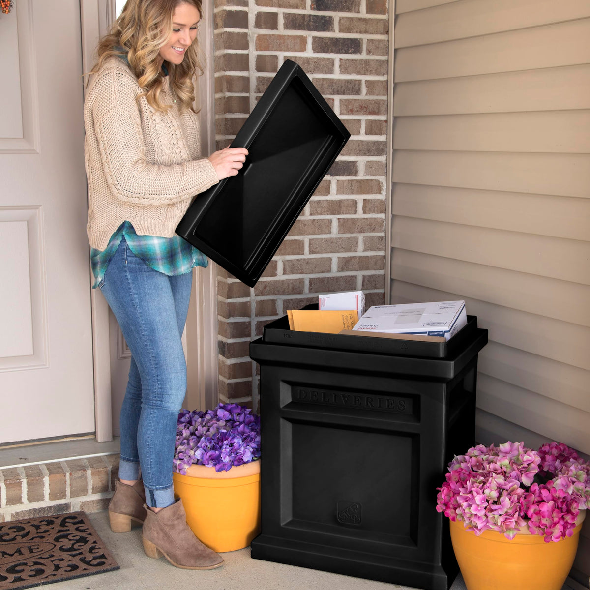 Step2 Express Package Delivery Box, Weather Resistant, Large Outdoor Parcel Storage, Made of Durable Plastic, No Installation, Secures Packages, Black