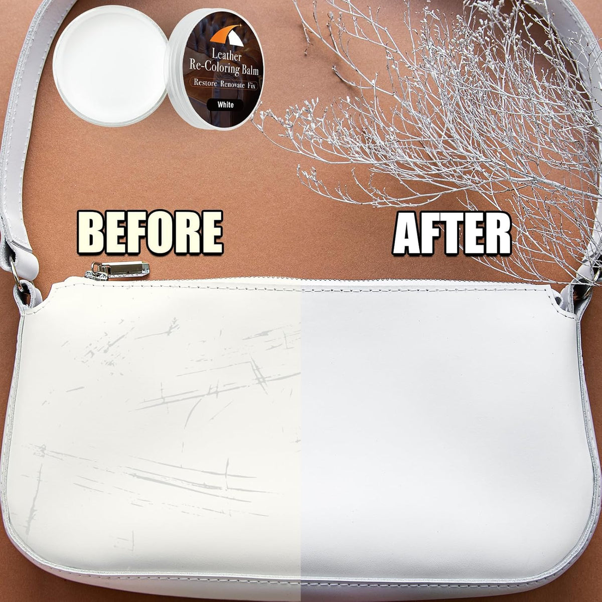 White Leather Repair Kit, White Leather Recoloring Balm, Leather Dye - Restore & Renew Scratch, Faded and Aged Leather & Vinyl Couches, Boots, Car Seats or Leather Furniture…