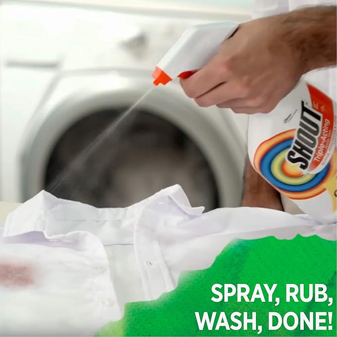 Shout Active Enzyme Laundry Stain Remover Spray, Triple-Acting Formula Clings, Penetrates, and Lifts 100+ Types of Everyday Stains - Prewash Spray 22oz