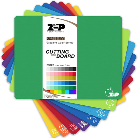 ZVP Plastic Cutting Boards for Kitchen, Flexible Cutting Mats, Colorful Chopping Boards with Food Icon, Non-Slip, Non Porous, BPA Free, Dishwasher Safe Rainbow