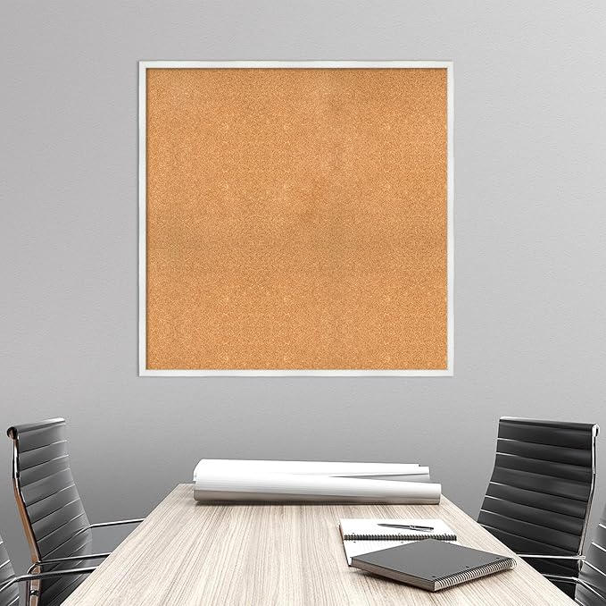 Amanti Art Natural Cork Board for Wall, 37x37 Vision Board with White Frame, Oversize Corkboard Office Decor for Home Organization, Country Rustic Corkboard Pinboard to Display Items for Home
