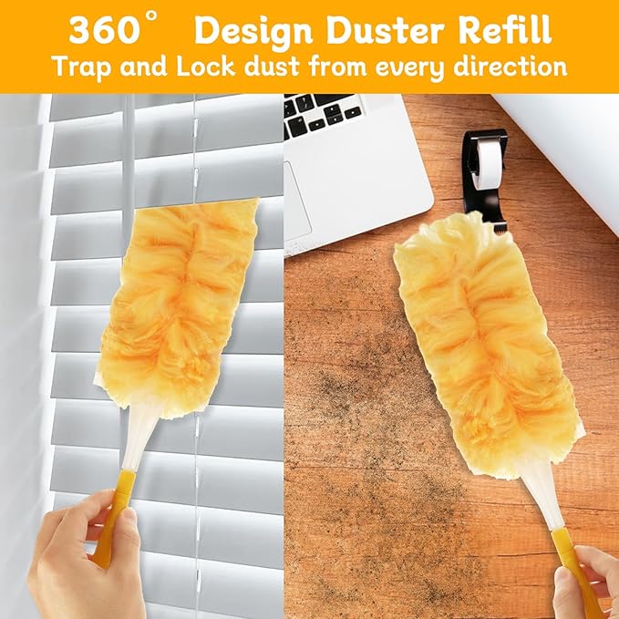 50 Count 360 Heavy Duty Duster Refills Bulk Compatible with Swiffer, Dusting Refills with 1 Handle, Multi Surface Disposable Dusters Refill for Cleaning (Yellow)