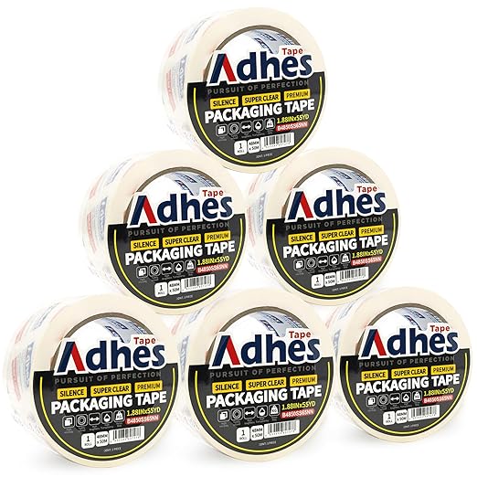 ADHES No Noise Clear Packing Tape, 1.88 Inch x 55 Yards x 6 Rolls, 2.6mil Heavy Duty Shipping Tape Strong & Durable Package Tape for Shipping, Moving, Mailing and Sealing