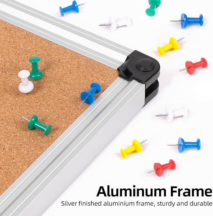 Board2by Extra Large Cork Bulletin Board 60" X 48", Silver Aluminum Framed 5'x4' Corkboard for Wall, Wall Mounted Notice Pin Board with 18 Push Pins for School, Home & Office