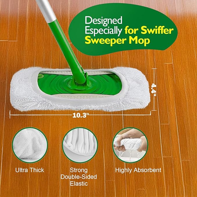 5PCS Reusable Microfibre (Cotton & Chenille) Mop Pads Compatible with Swiffer Sweeper Washable Floor Mop Pads for Household Cleaning