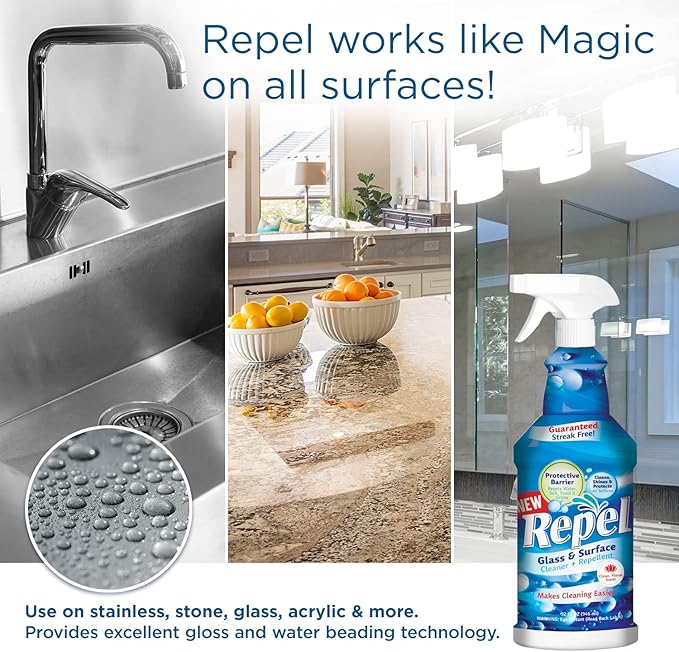 Clean-X REPEL Glass & Surface Cleaner 32 fl. oz. - Cleans & Repels water spots and dirt on glass, mirror, tile and multi surface by UNELKO (2)