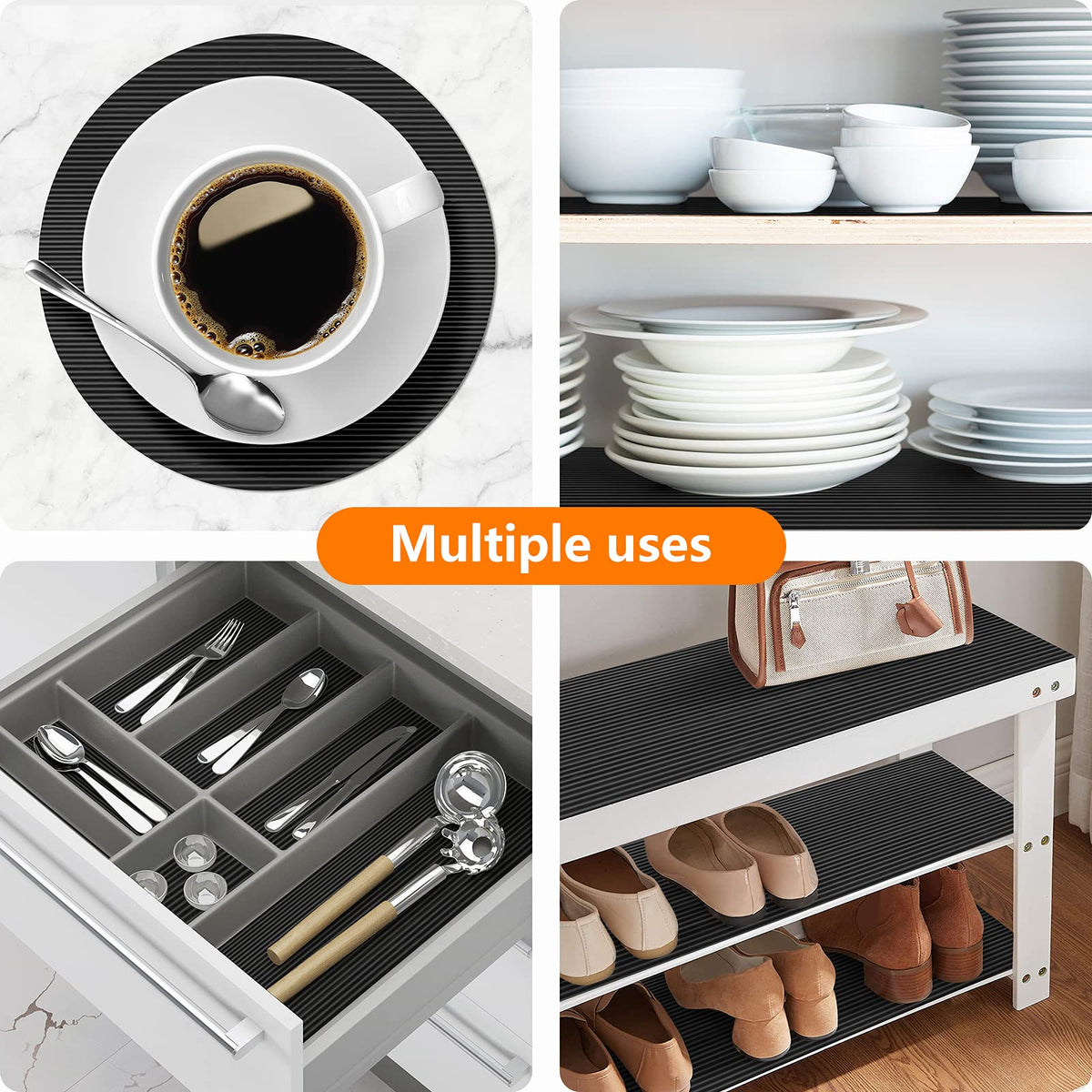 Shelf Liners for Kitchen Cabinets Non Adhesive Drawer Liner EVA Material Cupboard Mat Refrigerator Mats Washable Fridge Liner for Cabinet, Storage and Desks 11.8 x 59 Inches Black