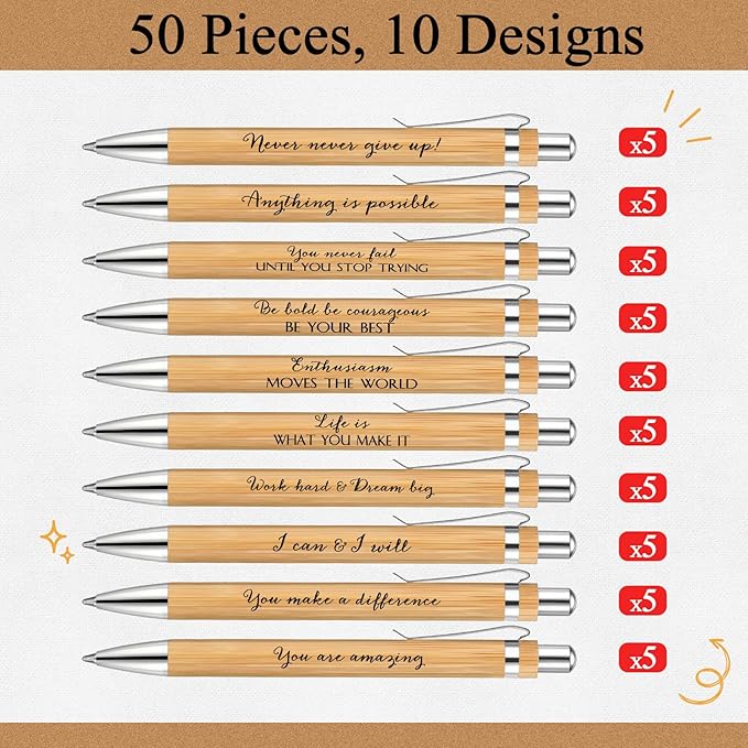 Fulmoon 30 Pcs Employee Appreciation Gifts Bulk Inspirational Bamboo Pens Motivational Thank You Wood Writing Ballpoint Pens for Coworkers Team Staff Leadership Teacher Student Back to School Gifts