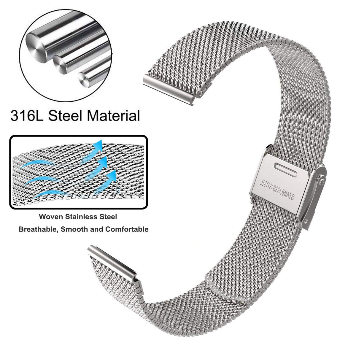 ViCRiOR Compatible Watch band with Amazfit Active 2/GTS 4 Mini/GTS 4 / GTS 3/ GTS 2/ GTS 2 Mini/GTS 2e/ GTS Bands, 2 Pack Stainless Steel Mesh Strap for Amazfit Bip/Bip 3 Pro/Bip U Pro Man Women