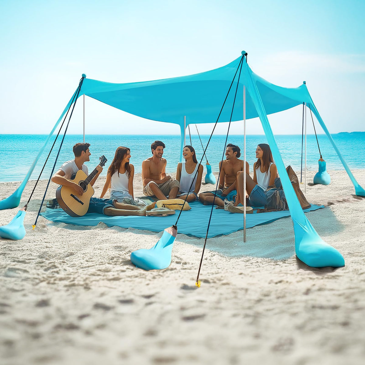 WILDPATH Beach Tent Sun Shelter 10 x 10FT with 8 Sandbags, UPF 50+ Protection Beach Shade Canopy, Eazy Up Portable Canopy Tent for Sun, Camping, Fishing, Backyard
