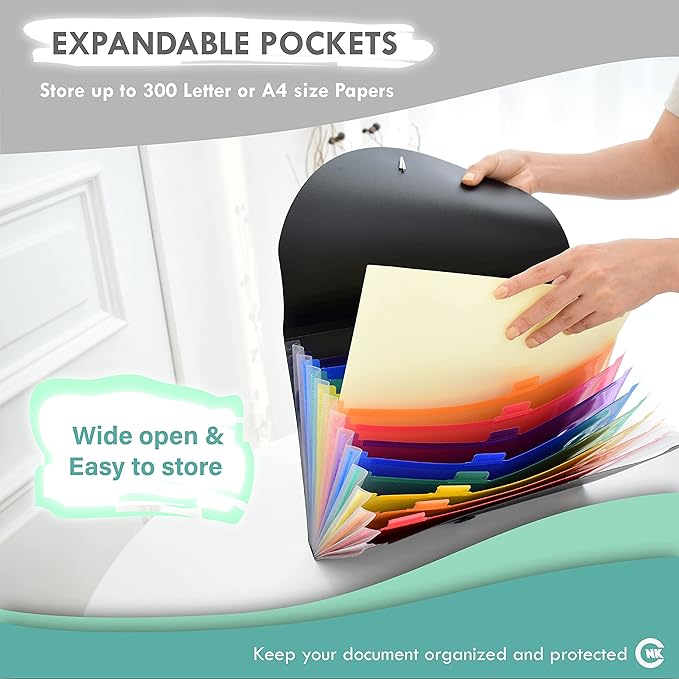CNK File Folders Organizer with 13 Pockets Accordion Expanding Folder For Documents Receipt Document Paper Pocket Filing Products Accordian Important expandable holder files alphabetical Labels Letter