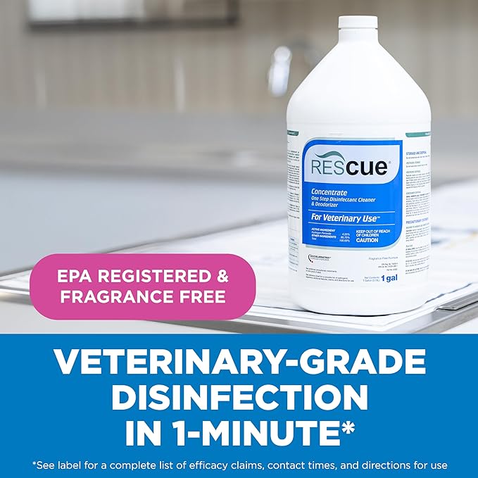 REScue One-Step Disinfectant Cleaner & Deodorizer – For Veterinary Use, Animal Shelters, Pet Foster Homes, Kennels, Litter Box, Pet Grooming Surfaces – Sanitizing Concentrate, 1 Gallon (4 Pack)