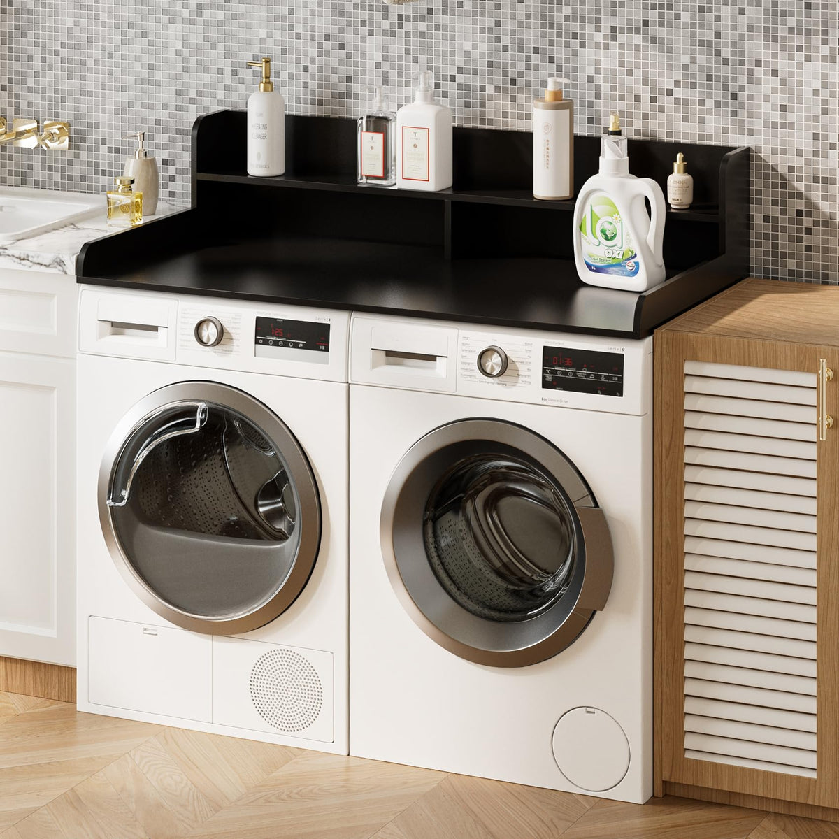 Apetaccat 2-Tier Washer Dryer Countertop, 27.6" x 54" Laundry Countertop for Washer and Dryer, Laundry Room Organization and Storage, Black