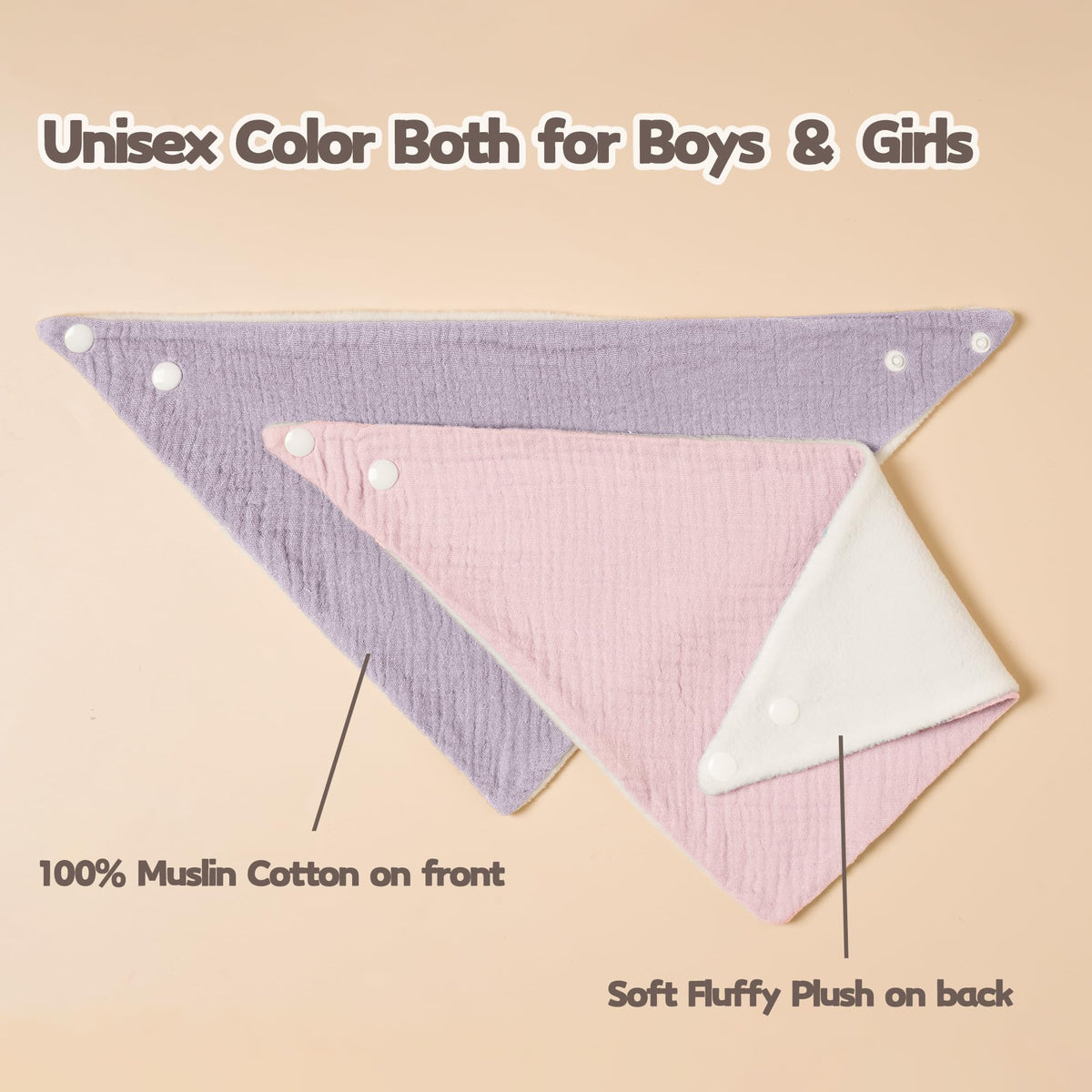 Susurration Muslin Baby Drool Bibs 6Pack Soft Triangular Adjustable Baby Bandana Bibs for Unisex Girls & Boys (Pink)