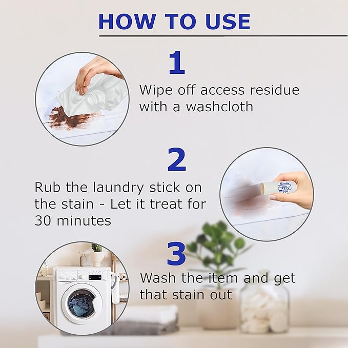 Solid Bleach in a Stick - Concentrated and Natural Stain Remover Solution for White Clothing - Pocket Bleaching Tube for Dirty Spots | Household and Travel Cleaner Essentials | By Cadie 2 Pack